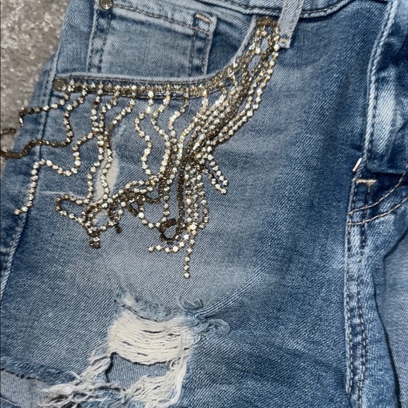 Denim Shorts with Gold Fringe - Picture 5 of 8